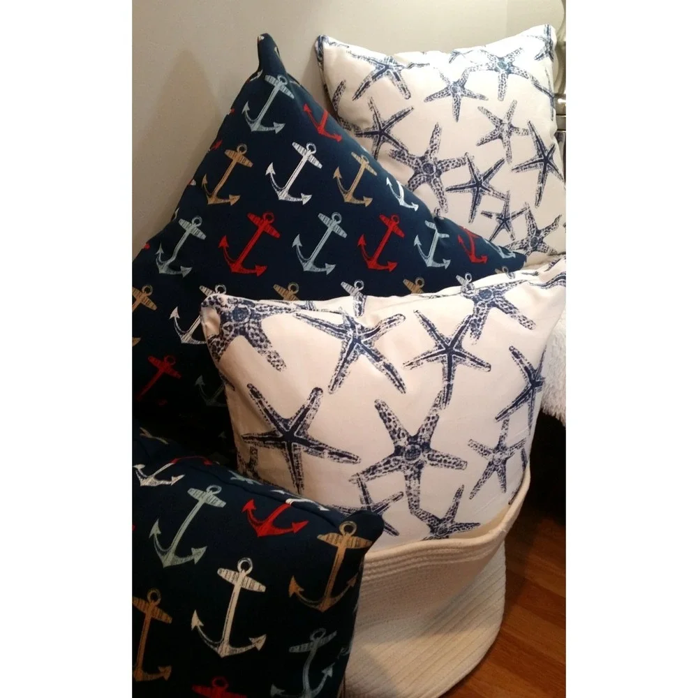 Starfish 20X20 Zippered Throw Pillow‎ Covers Pair Navy White Premier Prints NEW